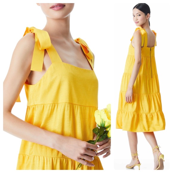 ALICE + OLIVIA Cynthia Tie Shoulder Midi Dress - Picture 1 of 12